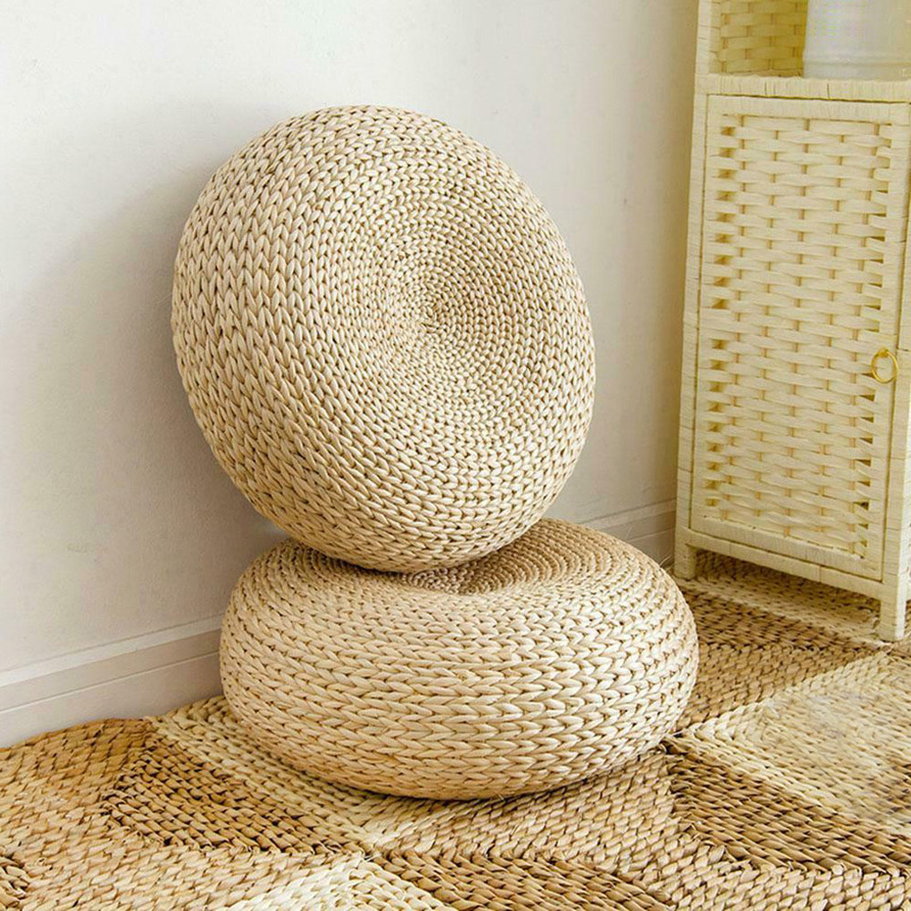 Japanese Home Textiles - 천연 짚 원형 푸프 수제 직조